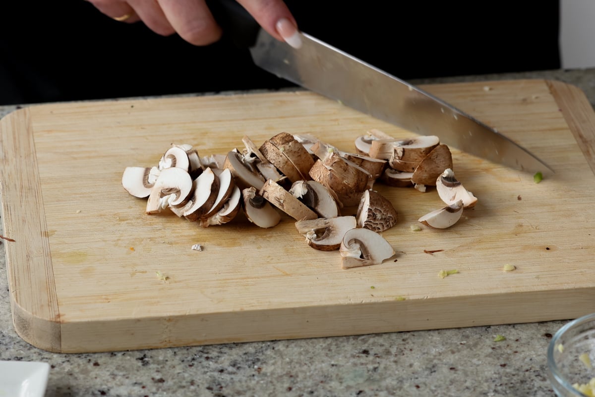 chopping mushrooms