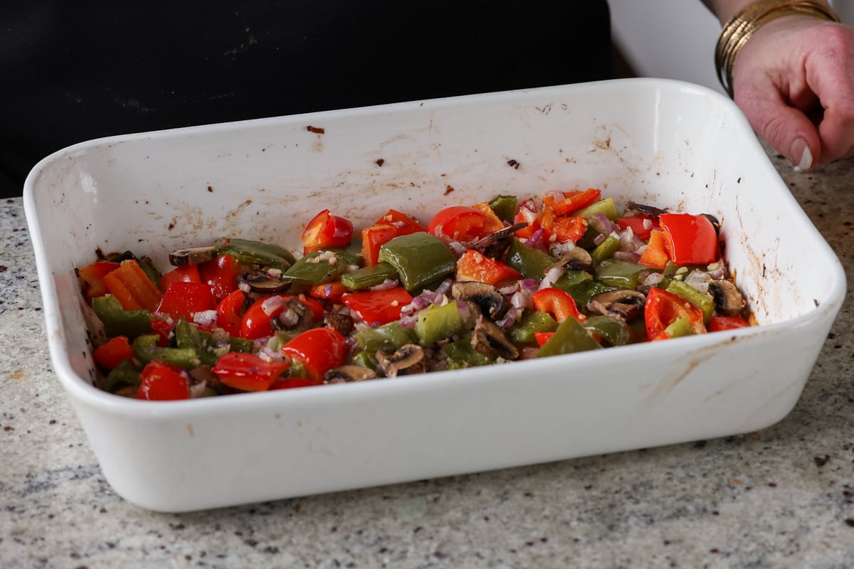 veggies in the baking pan after baking