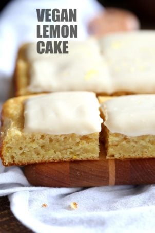Vegan Lemon Cake with Cream Cheese Frosting. No added refined sugar in those soft and Delicious Lemon Cake! Make into cupcakes, loaf or a sheet pan cake. #Vegan #Soyfree #Recipe #lemoncake Can be nut-free #veganricha | VeganRicha.com