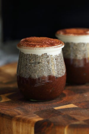 Vegan Tiramisu Chia Seed Pudding in weck jars