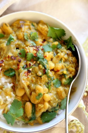 Cannellini and Lentil Jamaican Curry. Ran out of chickpeas to make lentil and chickpea Jamaican curry. Easy Coonut Curry with Jamaican Curry spices and beans and red lentils. #Vegan #Glutenfree #Soyfree #Nutfree #Recipe #veganricha | VeganRicha.com