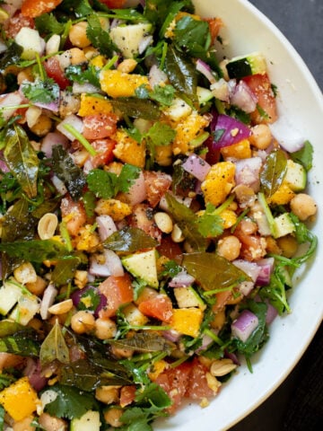 close-up of zucchini koshimbir salad in a serving bowl