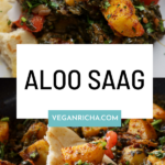photos of saag aloo, text overlay