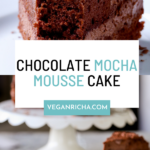 image collage of slices of mocha mousse cake, text overlay