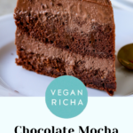 slice of mocha mousse cake, text overlay