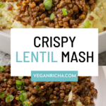 photos of lentil mashed potatoes, text overlay