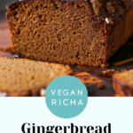 photo of vegan gingerbread cake with text overlay