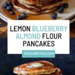 photos of gluten-free lemon blueberry pancakes, text overlay