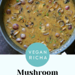 panful of vegan mushroom gravy, text overlay