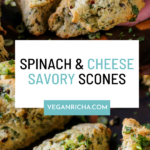 spinach and cheese savory scones, text overlay