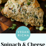 spinach and cheese savory scones, text overlay
